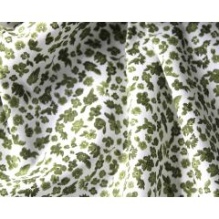White chiffon fabric scattered with tiny purple and pink flowers and green leaves.
