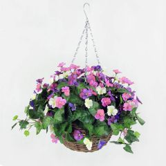 Artificial Hanging Basket Flower Arrangement Pansy Medium