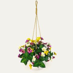 Artificial Hanging Basket Flower Arrangement with White Pot Pink