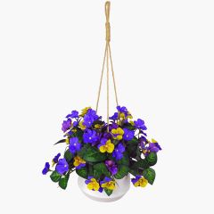 Artificial Hanging Basket Flower Arrangement with White Pot Purple