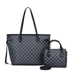 Gessy Checkered Black Tote Bag with Small Handbag 2 Piece Set