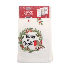 100% Cotton 3 Pack Christmas Tea Towels Merry & Bright