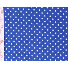 Navy blue fabric with tiny white dots shown flat beside a measuring tape.