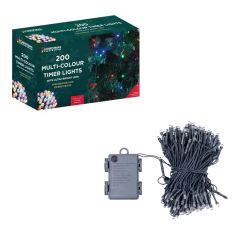 200 LED multi-coloured battery operated timer lights for indoor and outdoor use