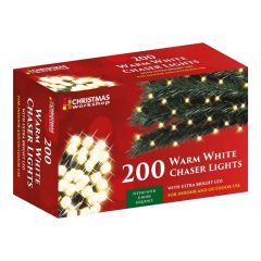 Warm white 13.9m 200 LED chaser lights with 8 modes