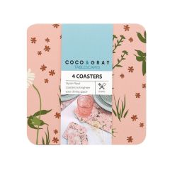 Pink Floral Drinks Square Coasters Set of 4