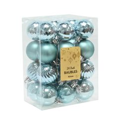 24 Pack 40mm Aqua Baubles Christmas Decorations at Guineys Ireland
