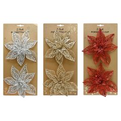 2 Pack Clip On Christmas Poinsettia 20cm at Guineys Ireland
