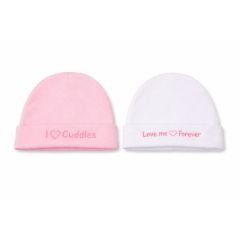 2 pack newborn baby hats pink and white soft beanies embroidered newborn caps