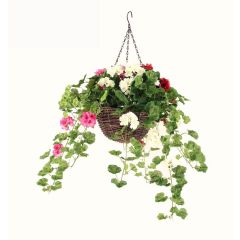 Artificial Geranium in 12'' Hanging Basket