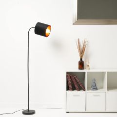 Hove Metal Floor Lamp with Velvet Black Shade and Copper Lining