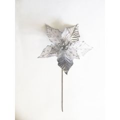 Christmas Decoration Poinsettia Silver & White at Guineys Ireland