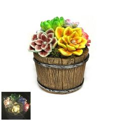 Wooden Plant Pot Outdoor Solar Light