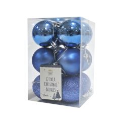 12 Pack Christmas Bauble Decorations Sapphire