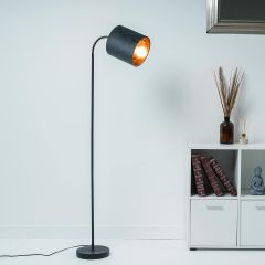 Hove Metal Floor Lamp with Velvet Grey Shade and Copper Lining