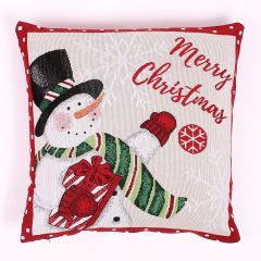 Merry Christmas Snowman Tapestry Christmas Cushion Cover 