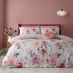 Floral Stripe Soft Reversible Cream Duvet Cover Set by Catherine Lansfield