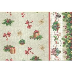 Christmas PVC Oil Cloth Bows & Bells 1741-01 - Sold by the Metre