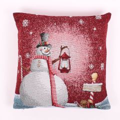 Smiling Snowman Tapestry Christmas Cushion Cover