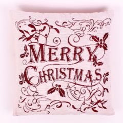 Merry Christmas Holly Chenille Christmas Cushion Cover