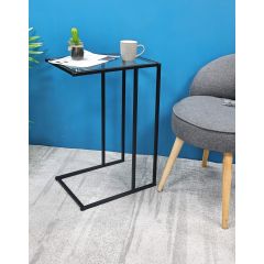 Metal Sofa Table Black with Tempered Glass