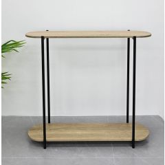 Metal Console Table with Oak Finish