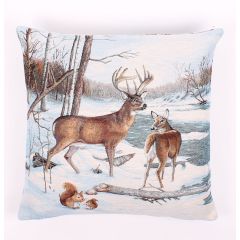 Deer With Squirrel Tapestry Christmas Cushion Cover