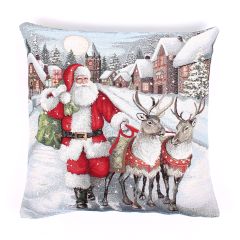 Santa Deer Tapestry Christmas Cushion Cover