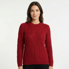 Model wearing the Women's Cable Knit Twist Cardigan Red