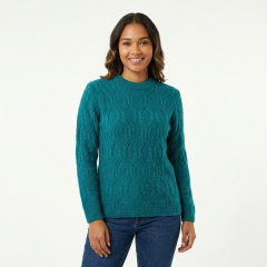 model wearing the Women's Cable Knit Twist Cardigan Teal