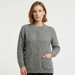 model wearing the Women's Round-Neck Knit Cardigan Grey