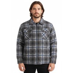 model wearing the Men's Check Fleece Shirt Grey & Blue