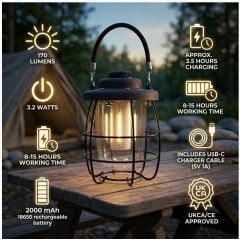 Kingavon 170 Lumens USB-C Rechargeable Dimmable Vintage Camping Lantern