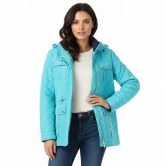 Female Model wearing the Women's Quilted jacket Aqua