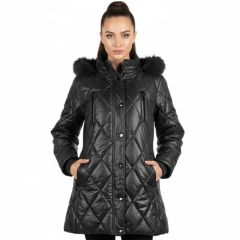 Model wearing the Women's Quilted Puffer Jacket Black