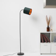 Hove Metal Floor Lamp with Velvet Green Shade and Copper Lining