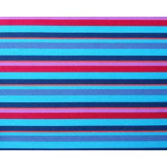 Flat turquoise fabric with bold navy, red, pink, and orange stripes.