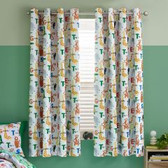 Catherine Lansfield Animal Magic curtains 66x72 inch with colourful animal and alphabet design for kids bedroom