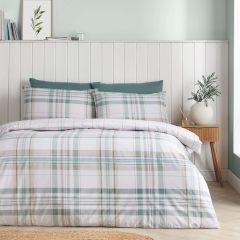 Catherine Lansfield Cartmel Check reversible duvet cover set in natural tones