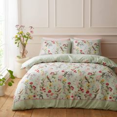 Catherine Lansfield RHS green floral duvet cover set with birds and butterflies