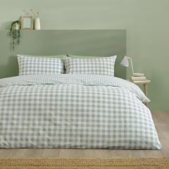 Catherine Lansfield Bamford Gingham Duvet Cover Set Green with classic checked pattern in a soft green tone