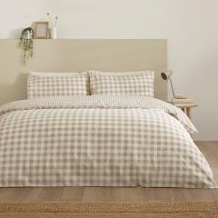 Catherine Lansfield Bamford Gingham Duvet Cover Set Natural with classic checked pattern in a soft neutral colour