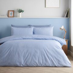 Catherine Lansfield Epping textured stripe duvet cover set blue with reversible bold and fine stripe pattern