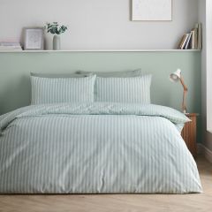 Catherine Lansfield Epping textured stripe duvet cover set green with reversible bold and fine stripe pattern