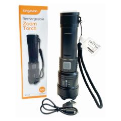 Kingavon Rechargeable LED Zoom Torch 300 Lumens Black with USB Charging Cable