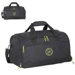 Black Bordlite Cabin Backpack with a top handle, front zippered pocket, and yellow accents. A round logo is displayed prominently on the front.