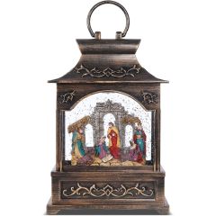 Christmas Glitter Swirl Musical Nativity Lantern Decoration – USB Powered