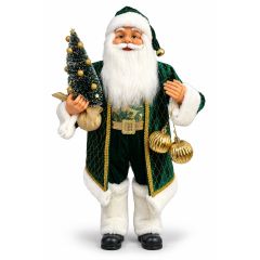 80cm Forest Green Santa with Christmas Tree and Gold Baubles