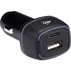 Dunlop Dual USB Car Charger USB-C PD 18W & USB-A – Black