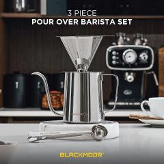 Blackmoor 3 Piece Pour Over Coffee Barista Set with 600ml Gooseneck Kettle & Reusable Filter – Silver